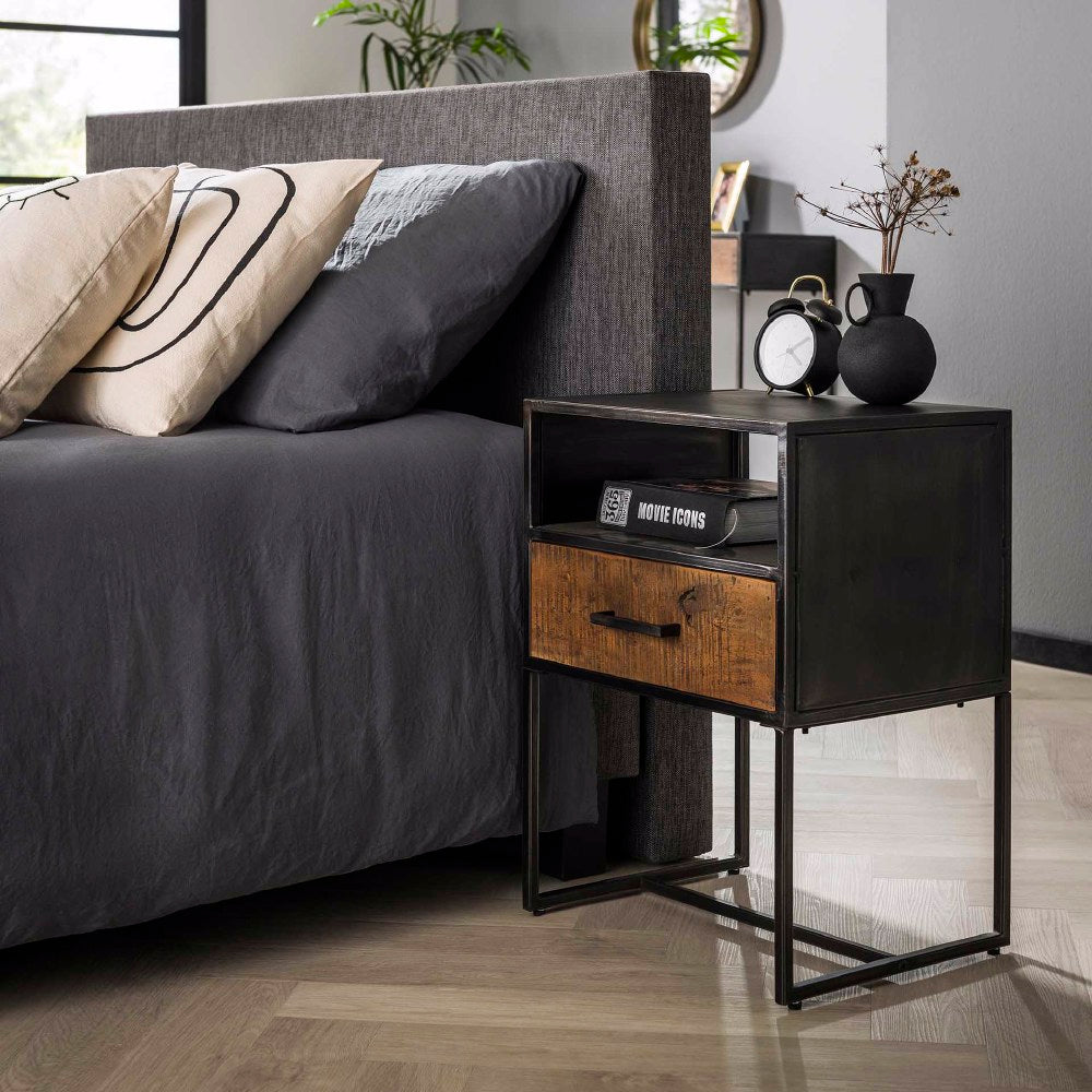 Bedside Table Alvin HomeHaven Black, Brown LxBxH 47x37x34 Wood Nnb