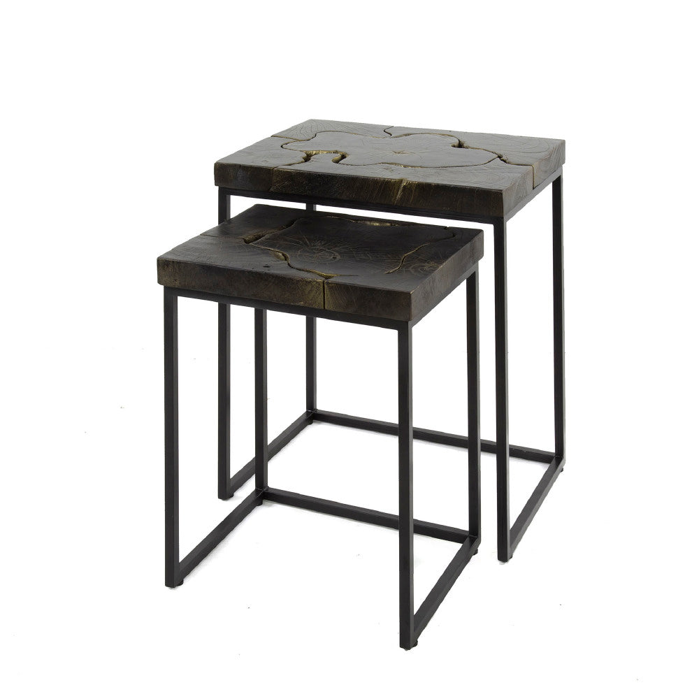 Side Table Kirk HomeHaven black, gold LxBxH 61x51x38 Teak Nnb