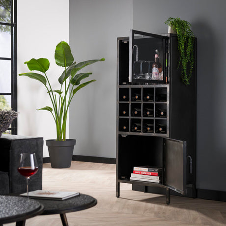 Wine Cabinet Luther HomeHaven Black LxBxH 135x55x40 Metal Nnb