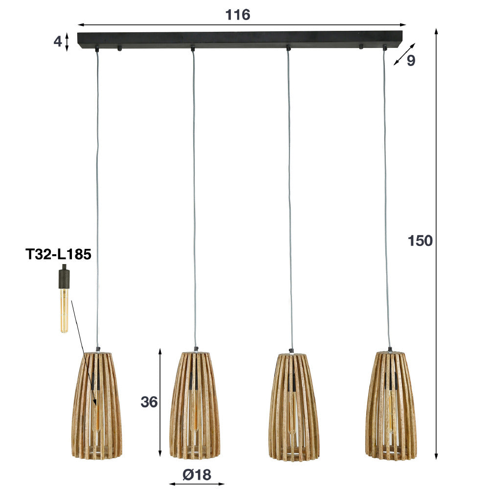 Pendant Light Houston HomeHaven Brown LxBxH 140x42x20 Mango wood Nnb